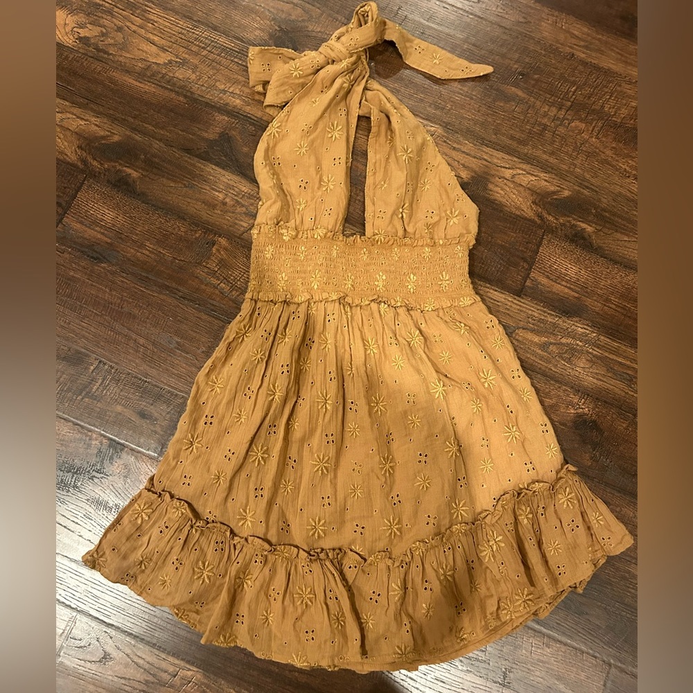 Aerie NWT cross tied-backless brown summer dress, size xs never worn!